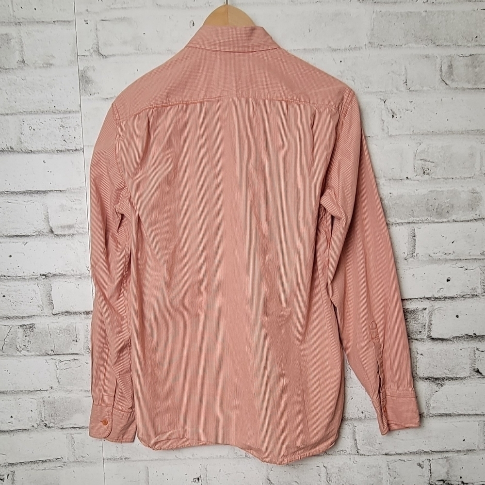Lucky Brand Mens Button Down Shirt Small Salmon Stripe Long Sleeve Cotton - Picture 8 of 8